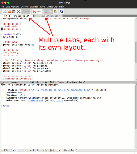 Tabs in Emacs with Evil mode